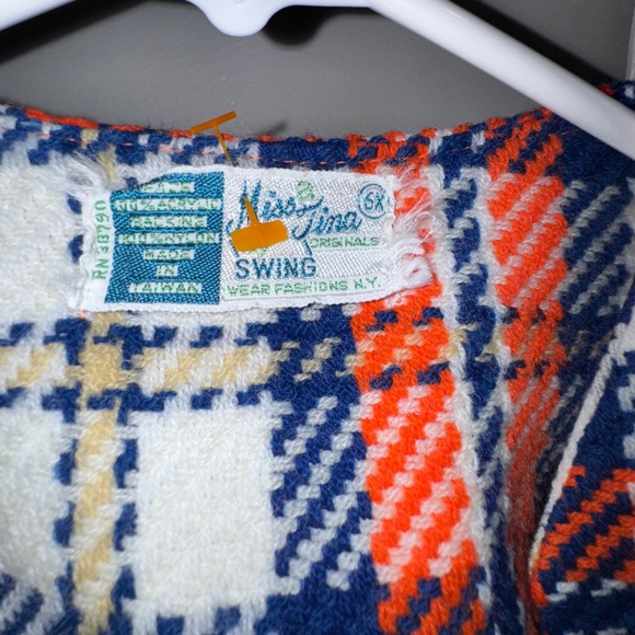 Vintage Miss Tina by Swing Orange White Blue Plaid Vest Pant Set Kods Sz 6 - Picture 4 of 11